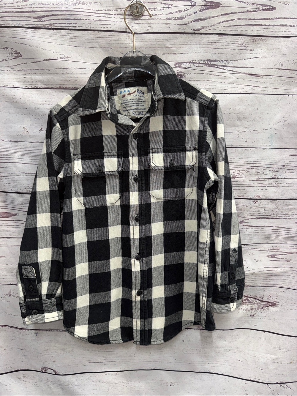 Place Black and White Plaid Button-Down Shirt Size Small